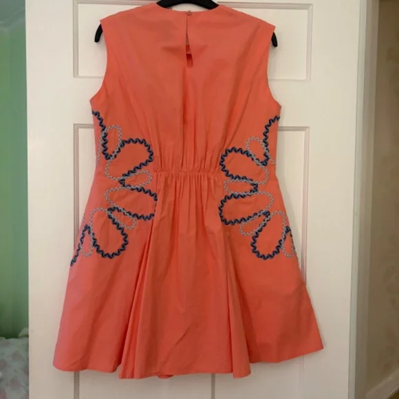 Celina Moon orange mini high neck flare dress with blue details (NWT!!!!)